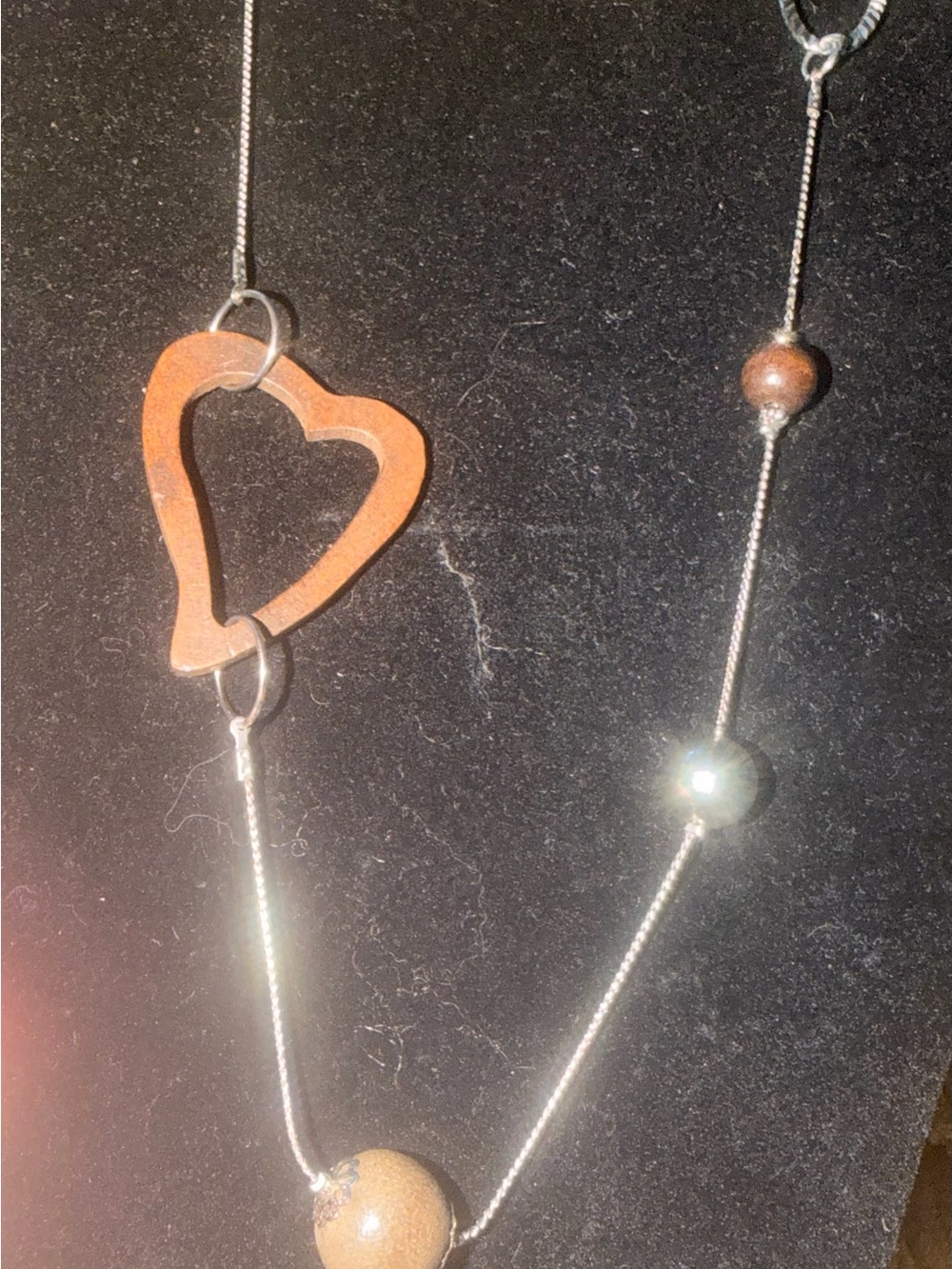 Heart Pendant Mixed Bead Necklace - Brown Heart Accent